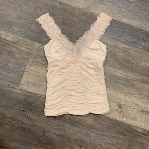 Free People Deep V Pink Lace Tank Top